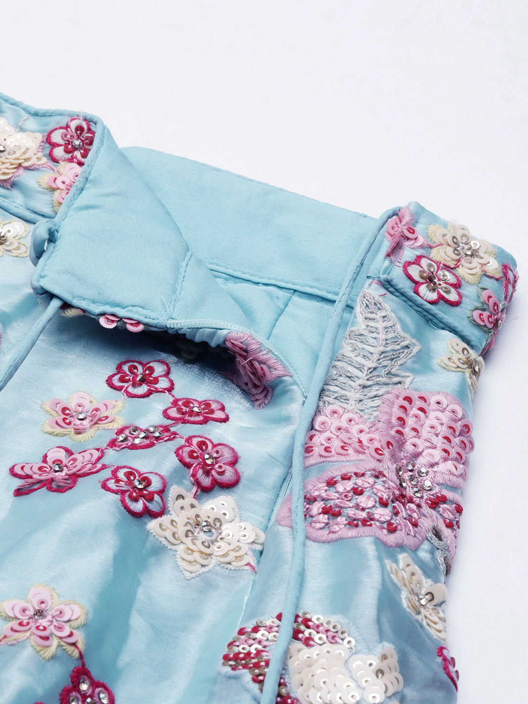 House of Panchhi Turquoise Blue Organza Sequins And Zarkan Embroidery Lehenga Choli & Dupatta | Swadesiicart