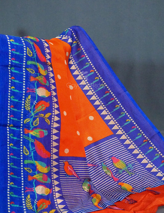 Dark Orange Colored with Buttes Semi Silk Kota Saree By Gayathri Reddy Designer Studio | Swadesiicart