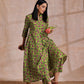 trueBrowns Lime Green Overall Pink Floral Block Print Cotton Flared Kurta Pant Set | Swadesiicart