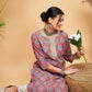 InWeave Women's Red Blue Ogee Print Gota Straight Kurta - Swadesiicart
