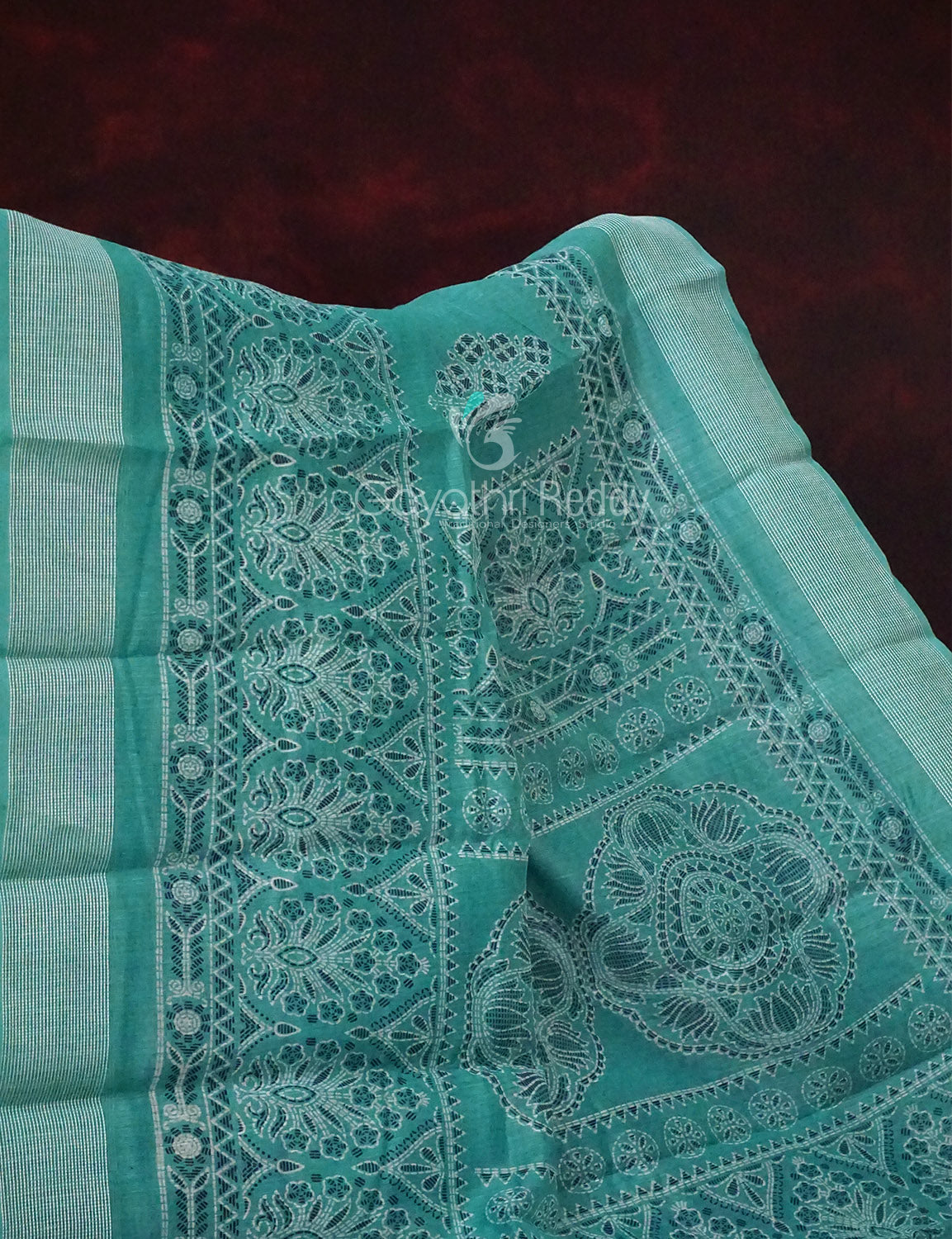 Rama Green Coloured Block Print Semi Chanderi Saree By Gayathri Reddy Designer Studio | Swadesiicart