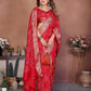 Anaita Red Handmade Bandhej Viscose Silk Saree With Blouse