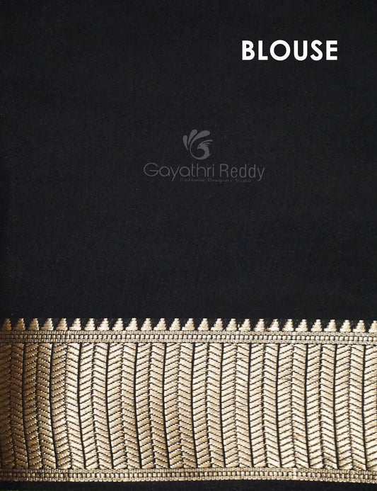Shades of Black Floral Screen Dola Silk Saree By Gayathri Reddy Designer Studio | Swadesiicart