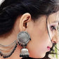 Tehzeeb Creations Women's Silver And Black Colour Oxidised Earrings With Tikka | Swadesiicart
