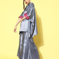 InWeave Women's Grey Pink Brocade Satin Boho Kurta Palazzo Set - Swadesiicart