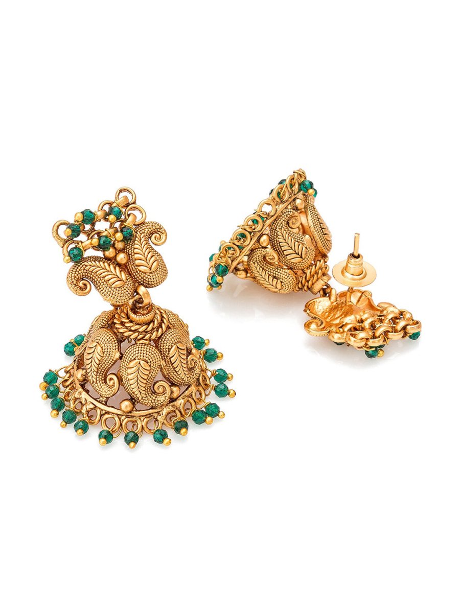 Aadita Gold-Polished Green Pearls Beaded Choker Jewellery Set | Swadesiicart