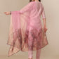 HERE&NOW Lucknowi Chikankari Schiffli Chanderi Silk Kurta Trousers with Organza Dupatta | Swadesiicart