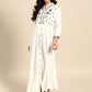 Anouk White Floral Yoke Design Mandarin Collar Mirror Work Cotton A-Line Kurta - Swadesiicart