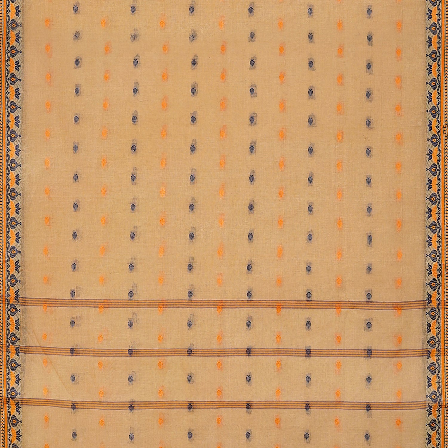 Exclusive Collection 100% Pure Cotton Biege Tant Saree With Hand Weaving Work - Swadesiicart