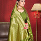 Vardha Olive Green Woven Banarasi Saree | Swadesiicart