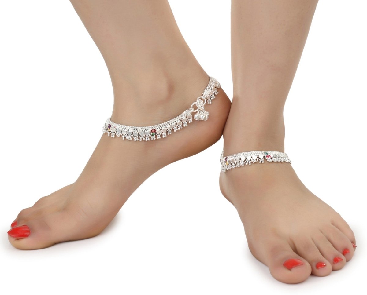 AanyaCentric Silver Plated White Metal Payal Indian Traditional Ethnic Fashion Imitation Jewellery Foot Chain | Swadesiicart