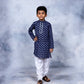 Ahalyaa Boys Navy Blue Pure Cotton Digital Print Kids Kurta Churidar Set | Swadesiicart