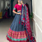 Lorenvalley Blue Tussar Silk Patola With Foil Print Lehenga Choli | Swadesiicart