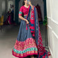 Lorenvalley Blue Tussar Silk Patola With Foil Print Lehenga Choli | Swadesiicart