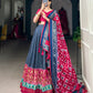 Lorenvalley Blue Tussar Silk Patola With Foil Print Lehenga Choli | Swadesiicart