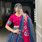 Lorenvalley Blue Tussar Silk Patola With Foil Print Lehenga Choli | Swadesiicart