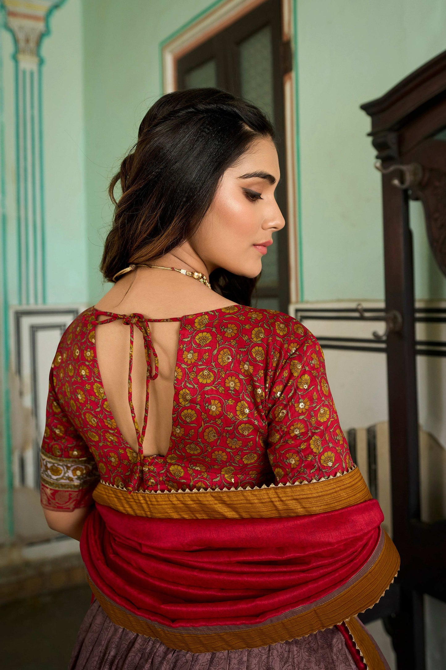 Lorenvalley Fashion Multicolor Tasar Silk Kashmiri Print With Foil Print Lehenga Choli with Dupatta - Swadesiicart