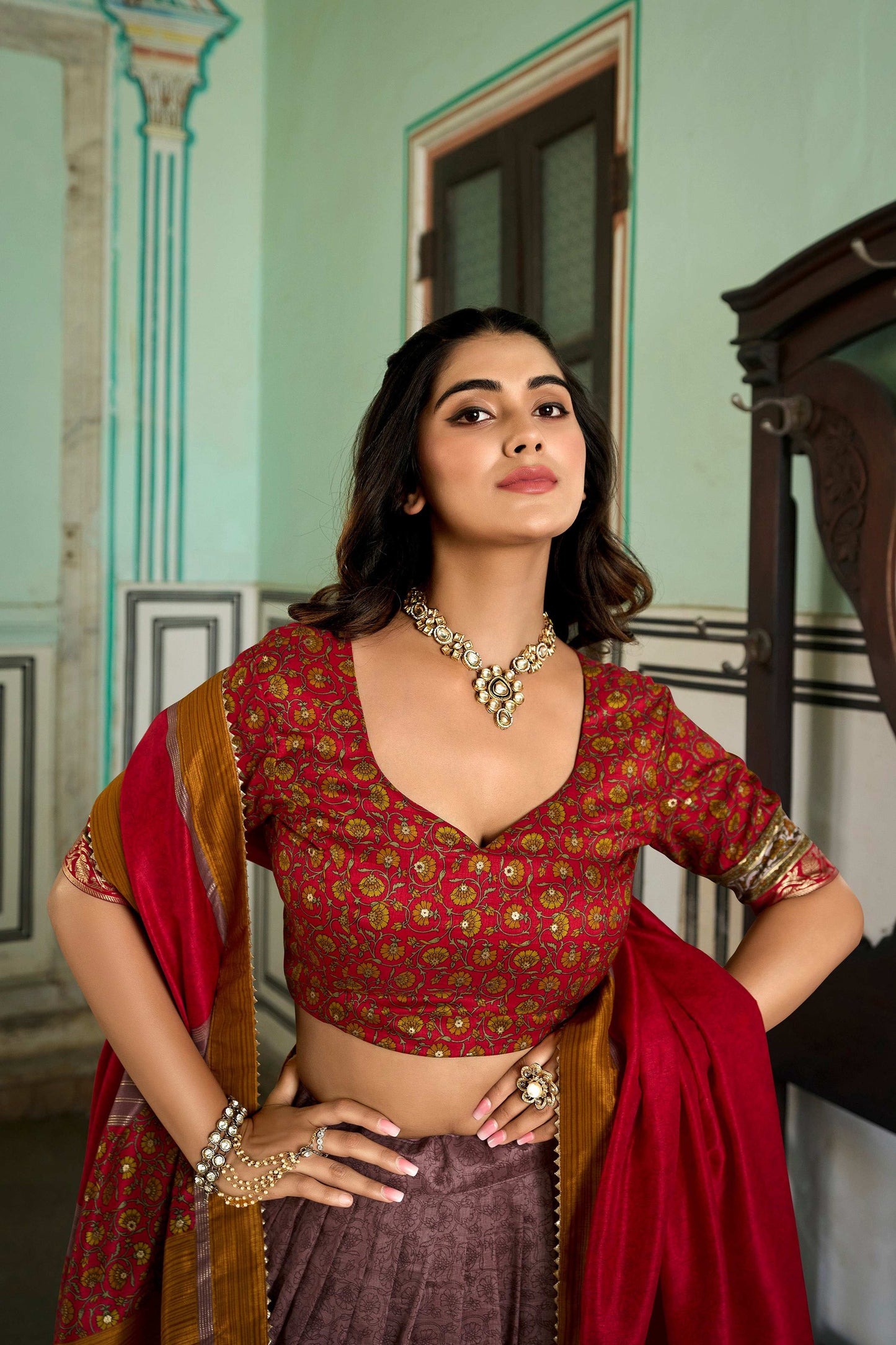 Lorenvalley Fashion Multicolor Tasar Silk Kashmiri Print With Foil Print Lehenga Choli with Dupatta - Swadesiicart