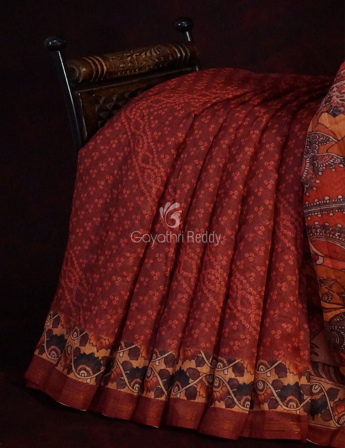 Red Colour With Self Print Design Semi Chanderi Saree By Gayathri Reddy Designer Studio | Swadesiicart