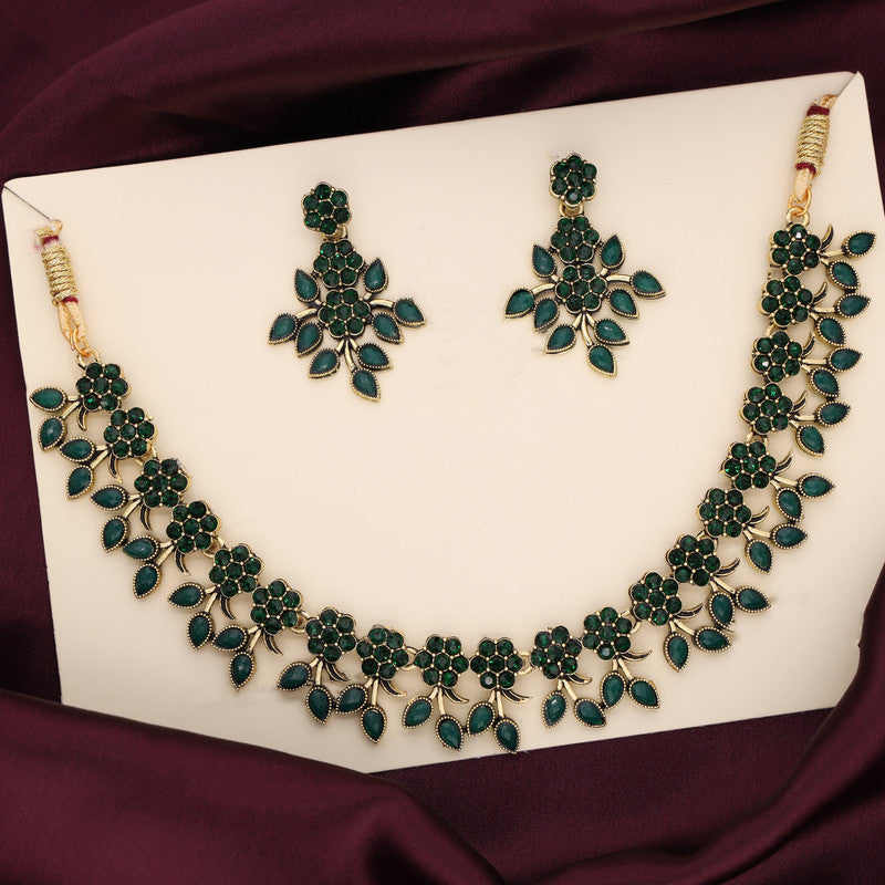 Tehzeeb Creations Brass Gold-Polished Gold, Green Jewel Set - Swadesiicart