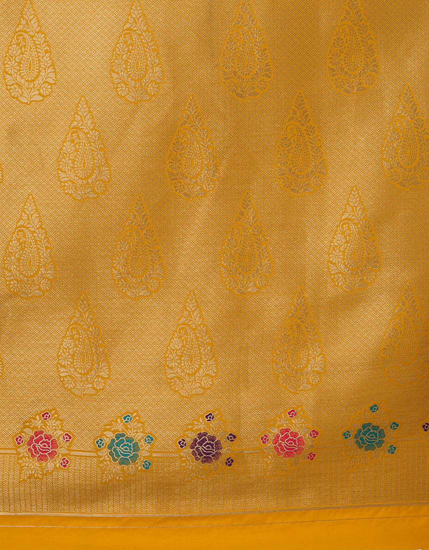 Monjolika Fashion Yellow Banarasi Silk Blend SareeWith Zari Woven Detailing | Swadesiicart