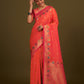 Monjolika Fashion Dark Peach Banarasi Silk Blend SareeWith Zari Woven Detailing | Swadesiicart