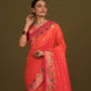 Monjolika Fashion Dark Peach Banarasi Silk Blend SareeWith Zari Woven Detailing | Swadesiicart