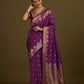 Monjolika Fashion Dark Violet Banarasi Silk Blend SareeWith Zari Woven Detailing | Swadesiicart