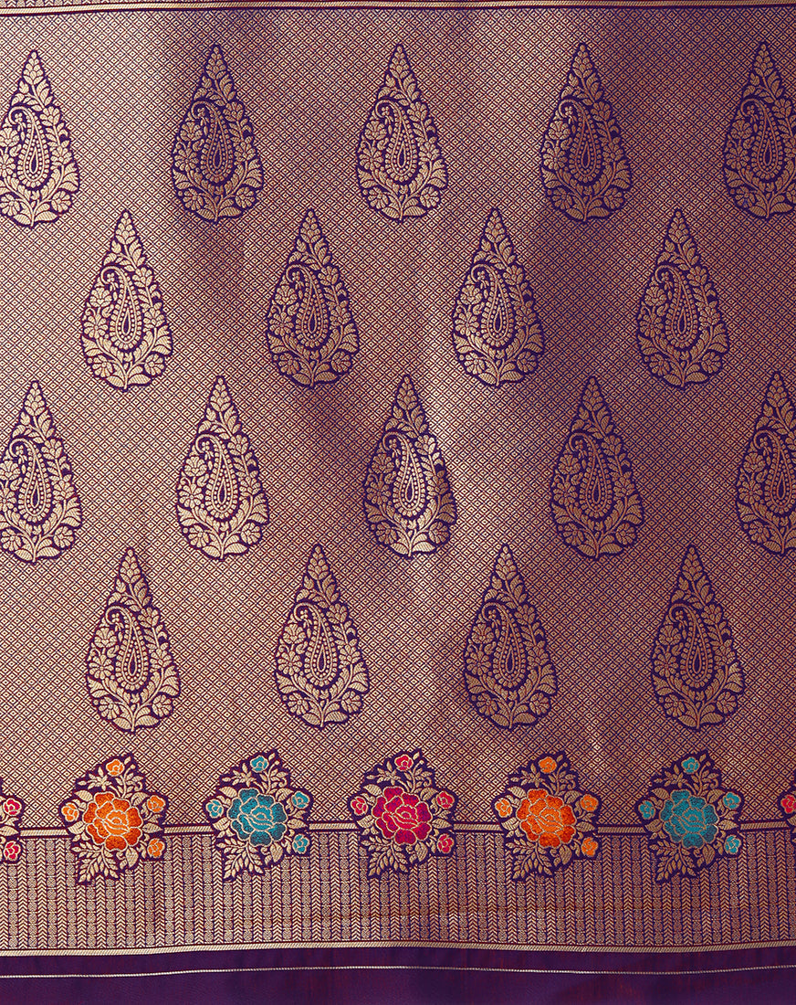 Monjolika Fashion Dark Violet Banarasi Silk Blend SareeWith Zari Woven Detailing | Swadesiicart