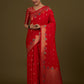 Monjolika Fashion Red Banarasi Silk Blend SareeWith Zari Woven Detailing | Swadesiicart