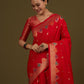 Monjolika Fashion Red Banarasi Silk Blend SareeWith Zari Woven Detailing | Swadesiicart