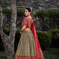 Lorenvalley Maroon and Brown Tussar Silk Floral Print with Foil Printed Lehenga Choli | Swadesiicart