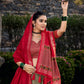 Lorenvalley Maroon and Brown Tussar Silk Floral Print with Foil Printed Lehenga Choli | Swadesiicart