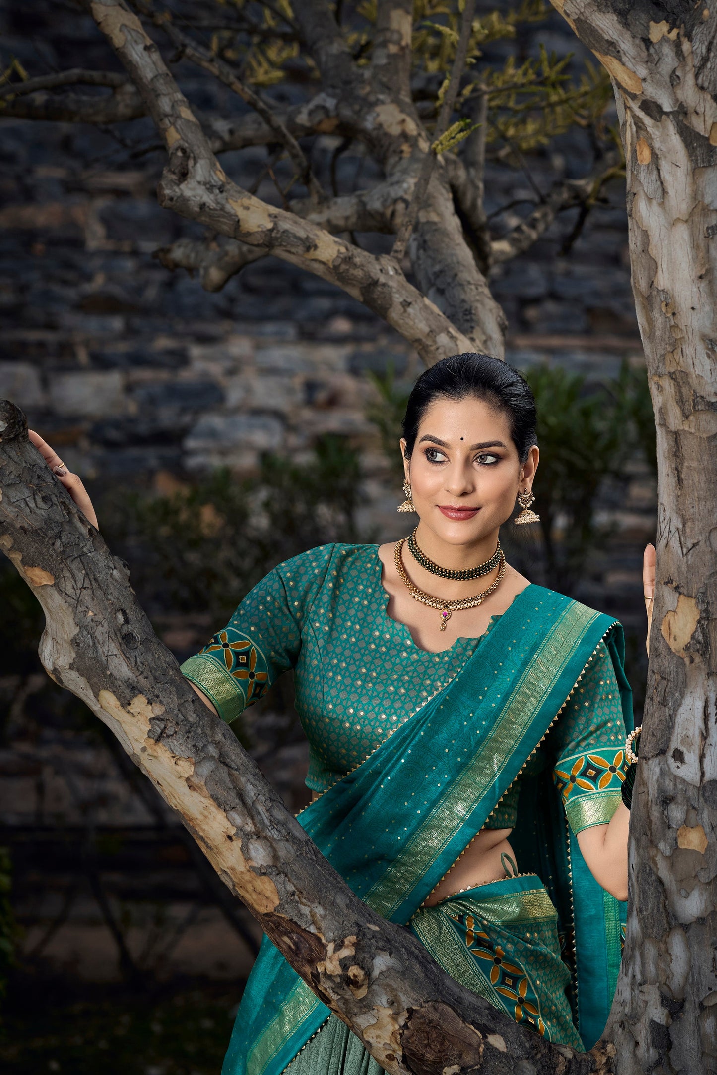 Lorenvalley Seagreen Tussar Silk Floral Print with Foil Printed Lehenga Choli | Swadesiicart