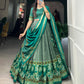 Lorenvalley Seagreen Tussar Silk Floral Print with Foil Printed Lehenga Choli | Swadesiicart