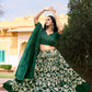 Lorenvalley Green Tussar Silk Floral Printed with Foil Printed Lehenga Choli | Swadesiicart