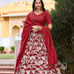 Lorenvalley Red Tussar Silk Floral Printed with Foil Printed Lehenga Choli | Swadesiicart