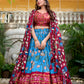 Lorenvalley Firozi Tussar Silk Pichwai With Patola Print And Zari Weaving Border Lehenga Choli with Dupatta | Swadesiicart