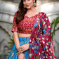 Lorenvalley Firozi Tussar Silk Pichwai With Patola Print And Zari Weaving Border Lehenga Choli with Dupatta | Swadesiicart