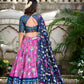 Lorenvalley Pink Tussar Silk Pichwai With Patola Print And Zari Weaving Border Lehenga Choli with Dupatta | Swadesiicart