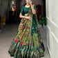 Lorenvalley Green Tussar Silk Kalamkari Print with Foil Work Border Lehenga Choli with Dupatta | Swadesiicart