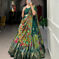 Lorenvalley Green Tussar Silk Kalamkari Print with Foil Work Border Lehenga Choli with Dupatta | Swadesiicart