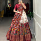 Lorenvalley Off White Tussar Silk Kalamkari Print with Foil Work Border Lehenga Choli with Dupatta | Swadesiicart