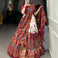 Lorenvalley Off White Tussar Silk Kalamkari Print with Foil Work Border Lehenga Choli with Dupatta | Swadesiicart
