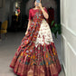 Lorenvalley Off White Tussar Silk Kalamkari Print with Foil Work Border Lehenga Choli with Dupatta | Swadesiicart
