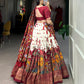 Lorenvalley Off White Tussar Silk Kalamkari Print with Foil Work Border Lehenga Choli with Dupatta | Swadesiicart