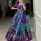 Lorenvalley Purple Tussar Silk Kalamkari Print with Foil Work Border Lehenga Choli with Dupatta | Swadesiicart