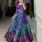 Lorenvalley Purple Tussar Silk Kalamkari Print with Foil Work Border Lehenga Choli with Dupatta | Swadesiicart