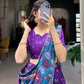Lorenvalley Purple Tussar Silk Kalamkari Print with Foil Work Border Lehenga Choli with Dupatta | Swadesiicart