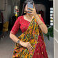 Lorenvalley Red Tussar Silk Kalamkari Print with Foil Work Border Lehenga Choli with Dupatta | Swadesiicart